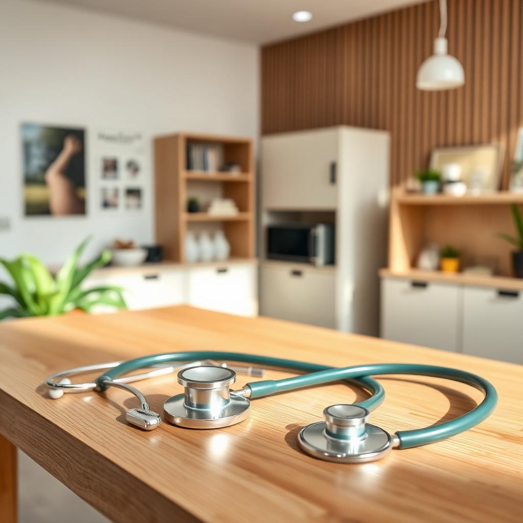 Medical equipment in a warm, organic clinic office